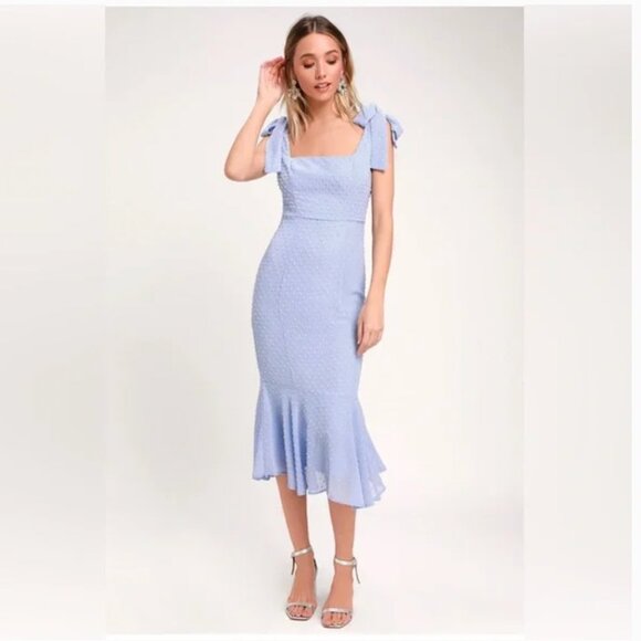 Lulu's Bimini Periwinkle Blue Swiss Dot Tie-Strap Midi Dress - Picture 1 of 6